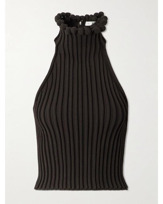 Alaïa Black Cropped Ribbed-Knit Top