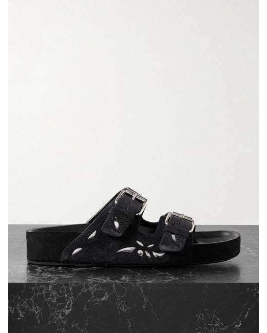 Isabel Marant Black Lennyo Embroidered Cutout Suede Slides
