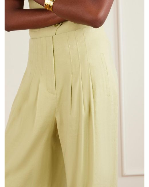 Veronica Beard Yellow Hoyt Linen-Blend Twill Wide-Leg Pants