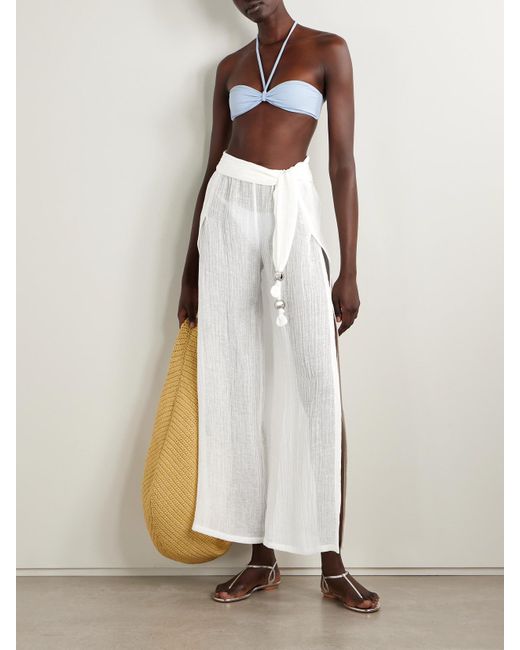 Lisa Marie Fernandez White Hose Mit Weitem Bein Aus Gaze Aus Einer Leinenmischung