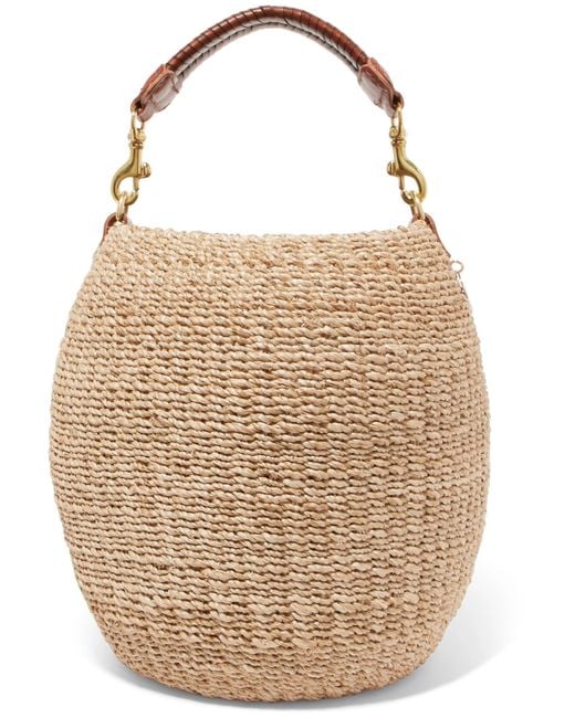 Clare V. Pot De Miel Leather-trimmed Woven Abaca Straw Tote in Natural