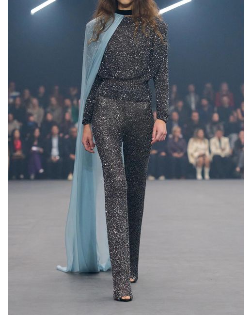 Valentino Garavani Gray Sequined Knitted Straight-Leg Pants