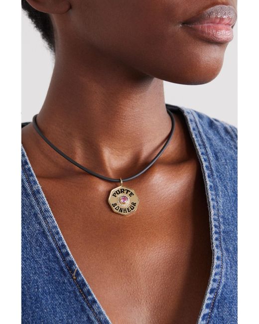 Marlo Laz Natural 14-Karat, Enamel, Sapphire, Diamond And Rubber Necklace