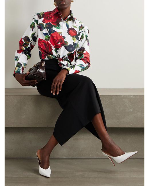 Dolce & Gabbana Red Verkürztes Hemd Aus Baumwollpopeline Mit Blumenprint Zum Binden