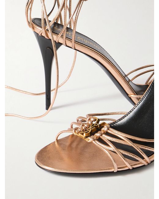 Saint Laurent Natural Babylone Embellished Knotted Metallic Leather Sandals