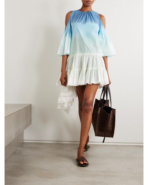 J.W. Anderson Blue Cold-Shoulder Tiered Ruffled Dégradé Cotton-Poplin Mini Dress