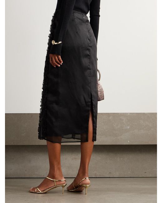 CECILIE BAHNSEN Black Ocean Ruffled Silk-Organza Midi Skirt
