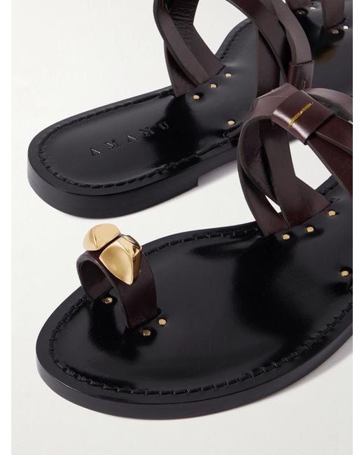 Amanu White The Lagos Embellished Woven Leather Sandals