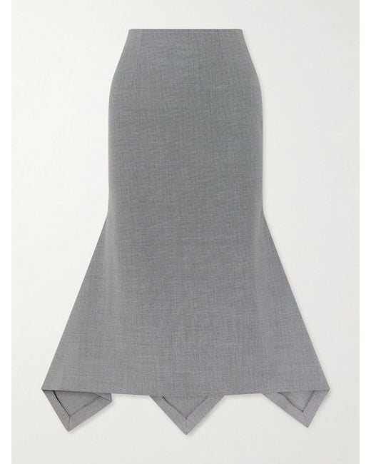 The Attico Gray Wool And Cotton-Blend Midi Skirt