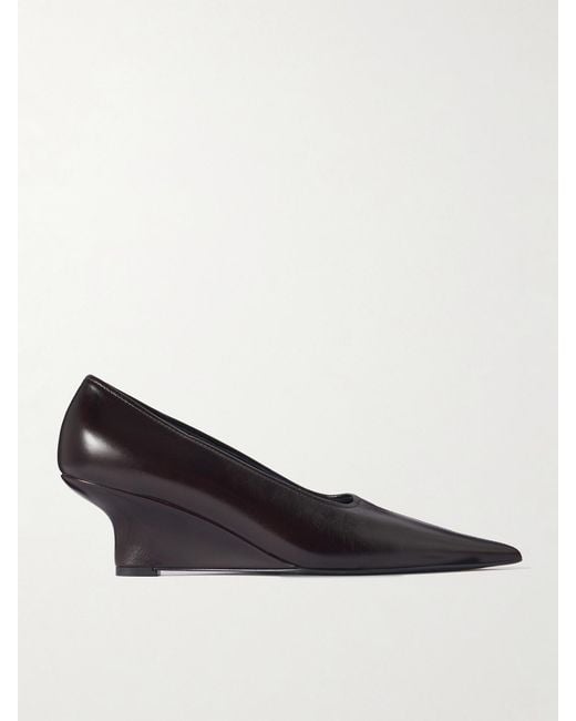 Totême Brown Leather Wedge Pumps