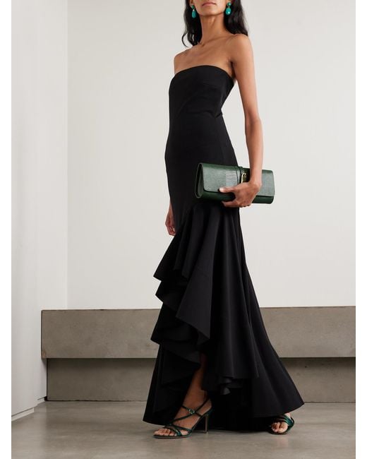 Solace London Black Hani Strapless Asymmetric Crepe-Jersey Gown