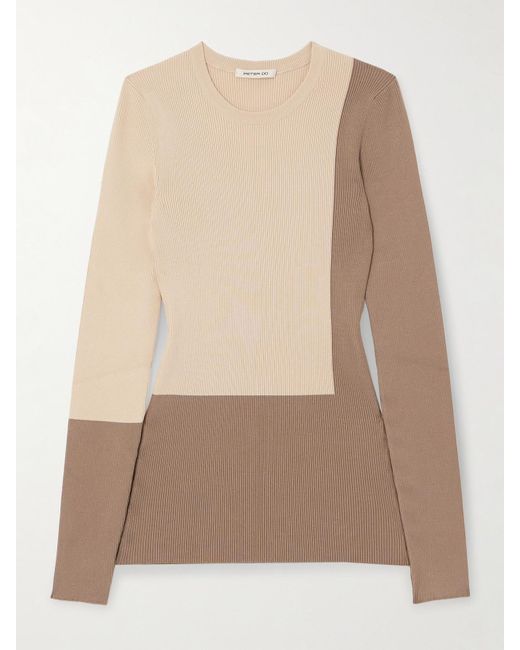 Peter Do Natural Color-Block Ribbed-Knit Sweater