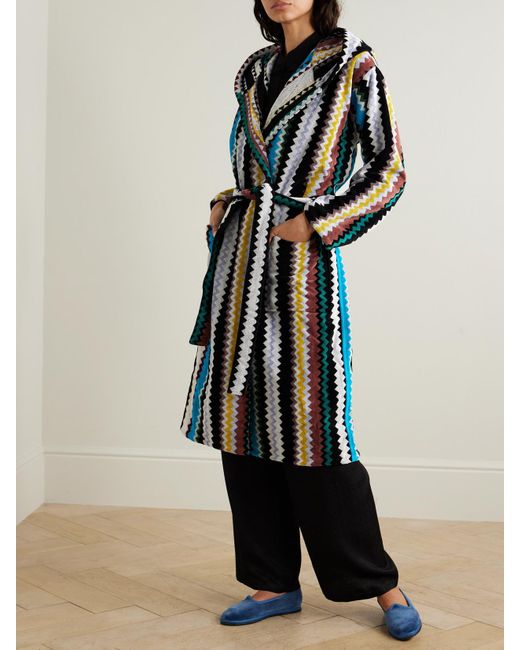 Missoni Blue Curt Morgenmantel Aus Gestreiftem Baumwollfrottee Mit Kapuze
