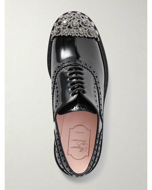 Roger Vivier Black Viv Rangers Flower Crystal-Embellished Patent-Leather Loafers