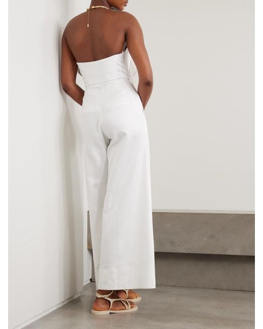 ANDRES OTALORA White A Flor De Piel Jumpsuit Aus Twill Aus Einer Baumwoll-Tencel-Mischung Mit Applikation