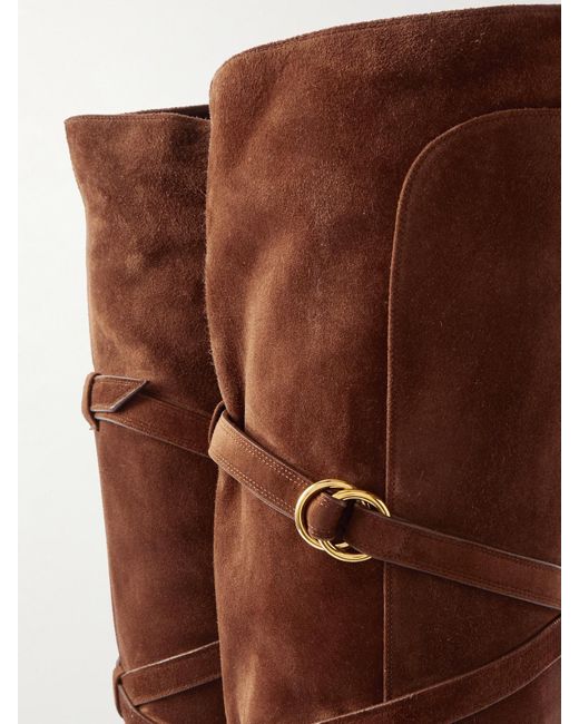 Saint Laurent Brown Janis Overknees Aus Veloursleder Mit Verzierungen