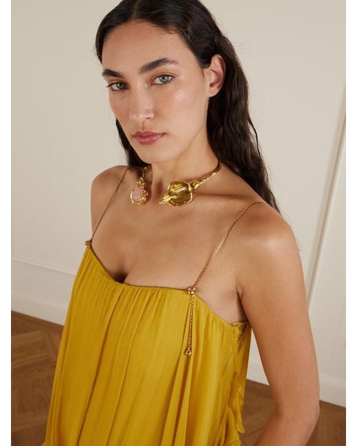 Chloé Metallic Flower Soul-Tone Rose Quartz Choker