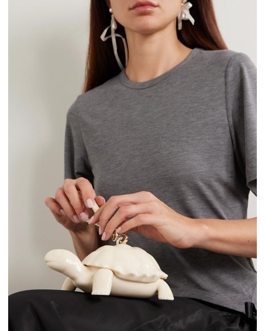 Simone Rocha Natural Tortoise Clutch Aus Acryl Mit Lederbesatz Und Kunstperlen