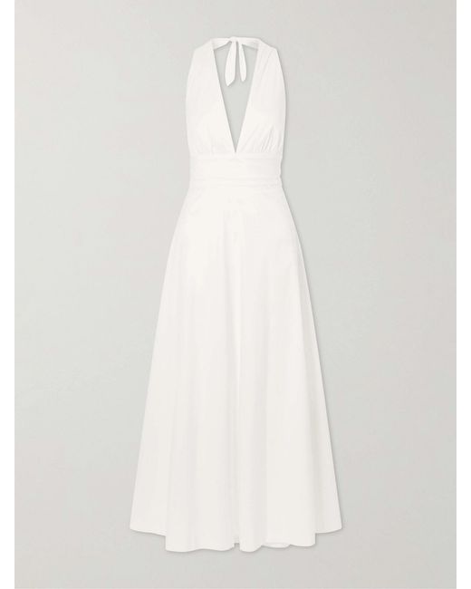 BERNADETTE White Marilyn Organic Cotton-Blend Poplin Halterneck Maxi Dress