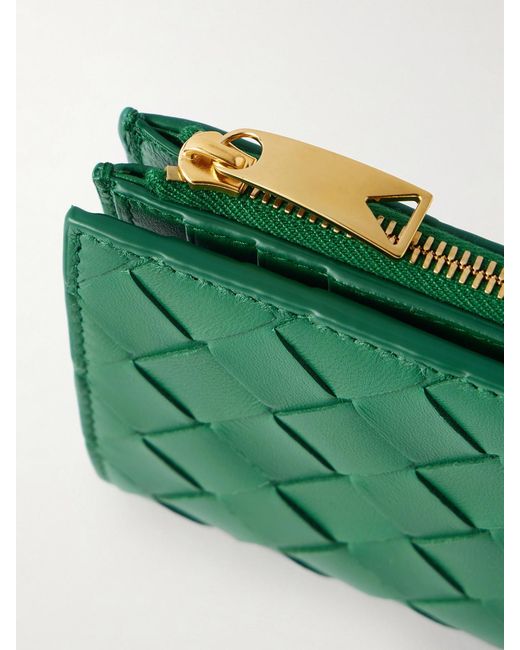 Bottega Veneta Green Intrecciato 15 Leather Wallet