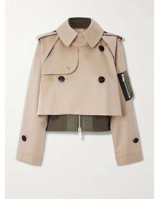 Sacai Natural Layered Shell-Trimmed Cotton-Blend Gabardine And Knitted Jacket
