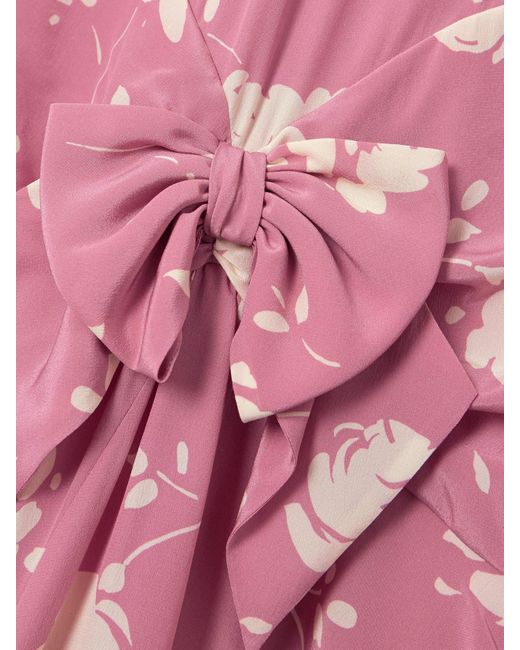 Alessandra Rich Pink Bow-Embellished Gathered Floral-Print Silk-Georgette Midi Dress