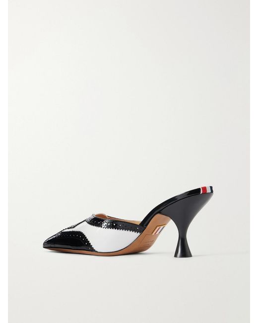 Thom Browne Black 75 Two-Tone Lace-Up Patent-Leather Pumps