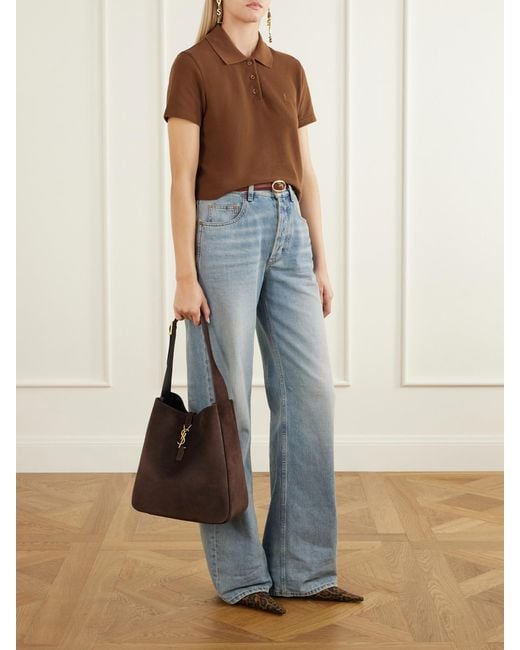 Saint Laurent Brown Logo-Embellished Suede Tote