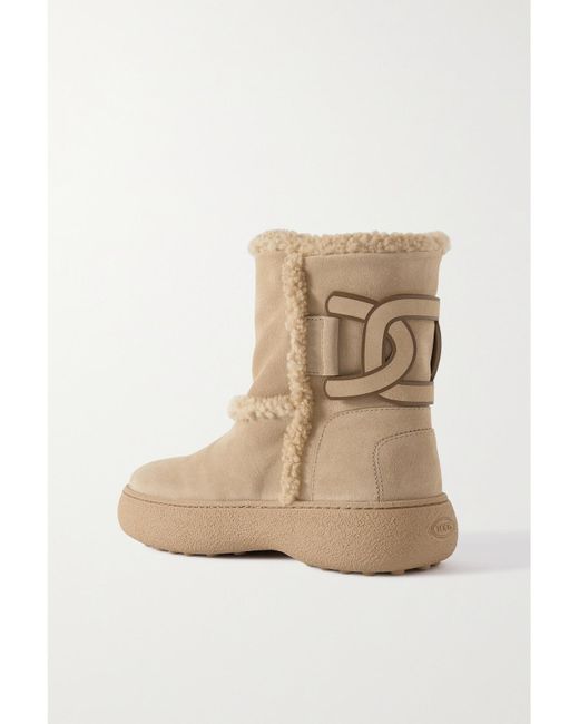 Tod's Natural Winter Gommini Shearling Ankle Boots