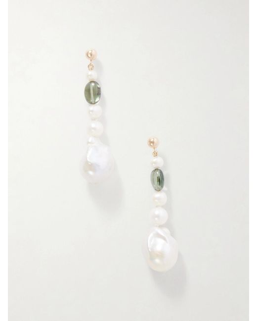 Loren Stewart White Poet 14-Karat, Pearl And Tourmaline Earrings