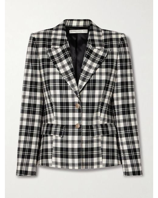 Alessandra Rich Black Checked Wool-Twill Blazer