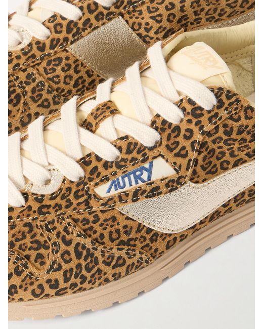 Autry Natural Windspin Leopard-Print Knit And Suede Sneakers
