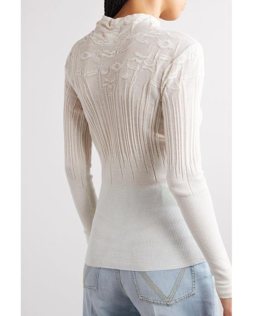 Bottega Veneta White Ribbed Pointelle-Knit Cotton-Blend Sweater