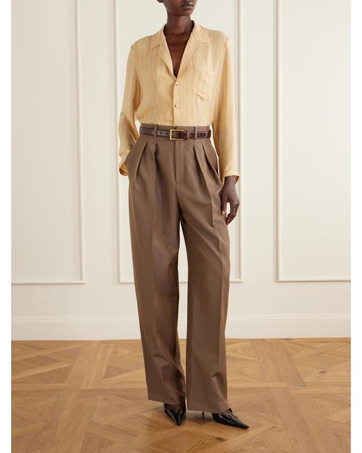 Saint Laurent Natural Straight-Leg Wool-Blend Pants