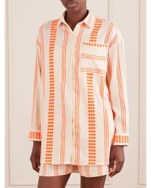 Lemlem Pink Mariam Asymmetric Striped Cotton-Blend Shirt