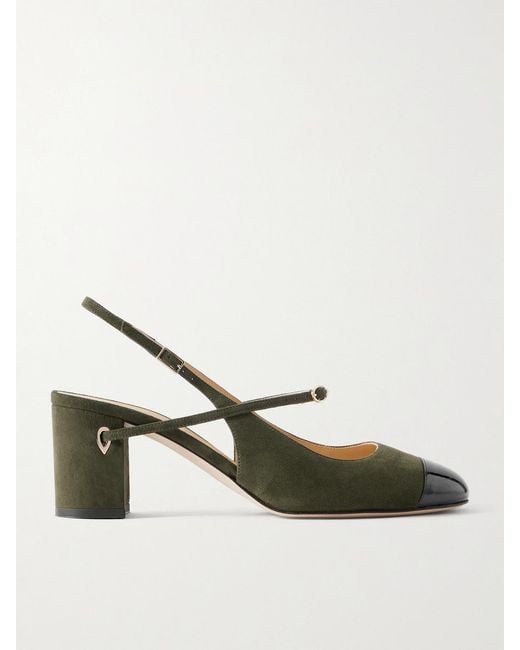 JENNIFER CHAMANDI Natural Mattia 65 Patent Leather-Trimmed Suede Slingback Pumps