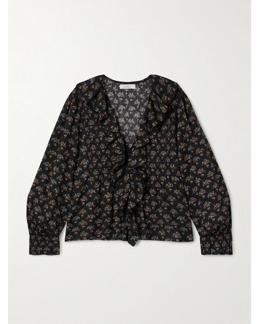 Doen Black Hardy Bluse Aus Biobaumwoll-Voile Mit Blumenprint, Biesen Und Volant
