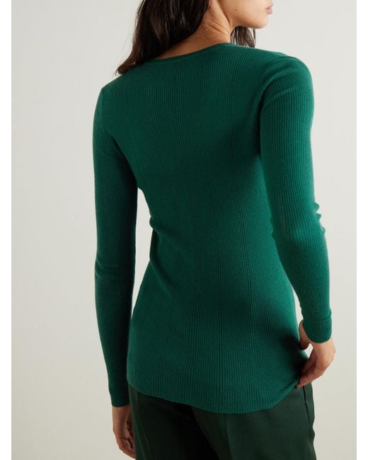 Gabriela Hearst Green Lillian Pointelle-Knit Wool Cardigan