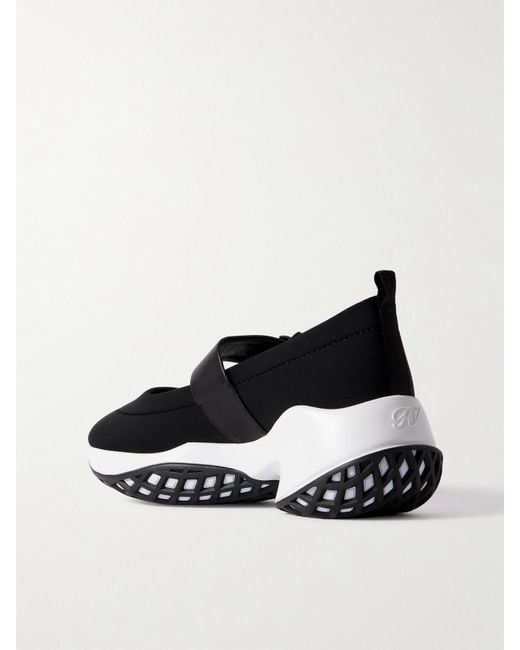 Roger Vivier Black Viv Run Crystal-Embellished Stretch And Leather Sneakers