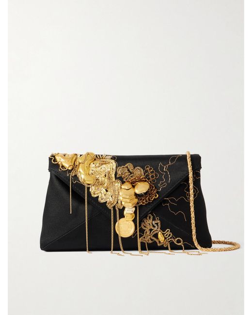 Dries Van Noten Black Embellished Satin Clutch