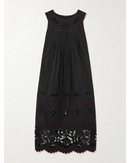 Vita Kin Black Cleo Pintucked Broderie Anglaise Cotton-Batiste Midi Dress