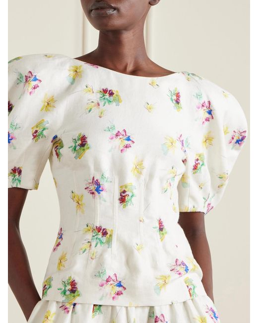 Gabriela Hearst Natural Ayelet Floral-Print Linen-Twill Blouse