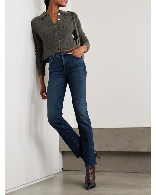 Mother Blue The Rascal Skimp High-Rise Slim-Leg Jeans