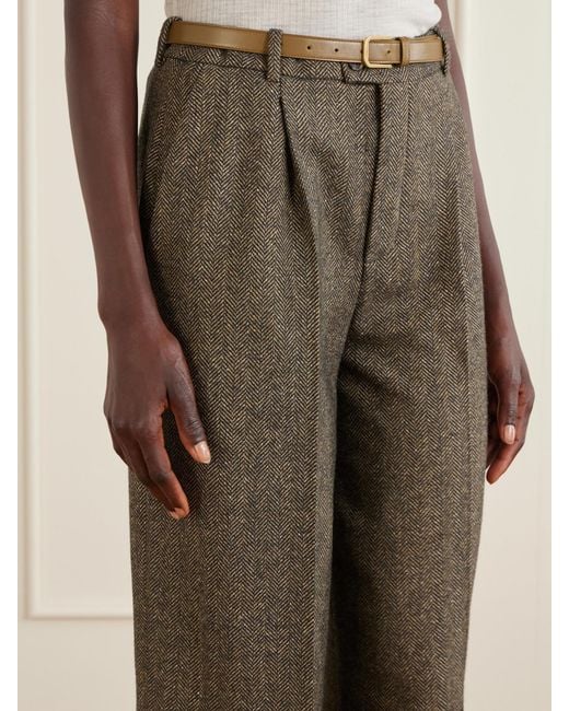 Saint Laurent Green Herringbone Wool-Blend Knee Shorts
