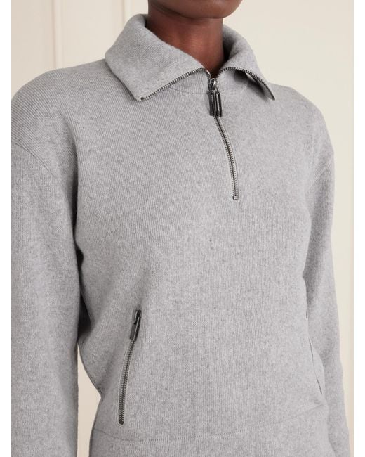 Victoria Beckham Gray Milano Merino Wool And Cashmere-Blend Half-Zip Sweater
