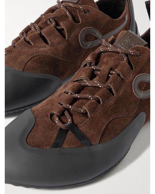 Loewe Brown Grip Tpu And Leather-Trimmed Suede Sneakers