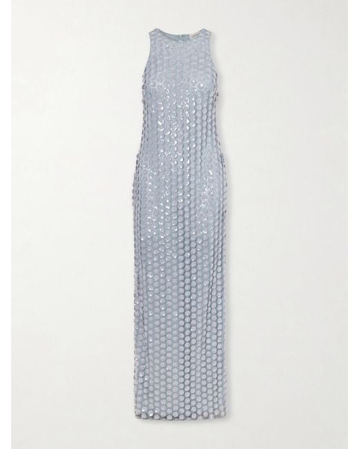The New Arrivals Ilkyaz Ozel White Bixi Floral-Embellished Mesh Gown