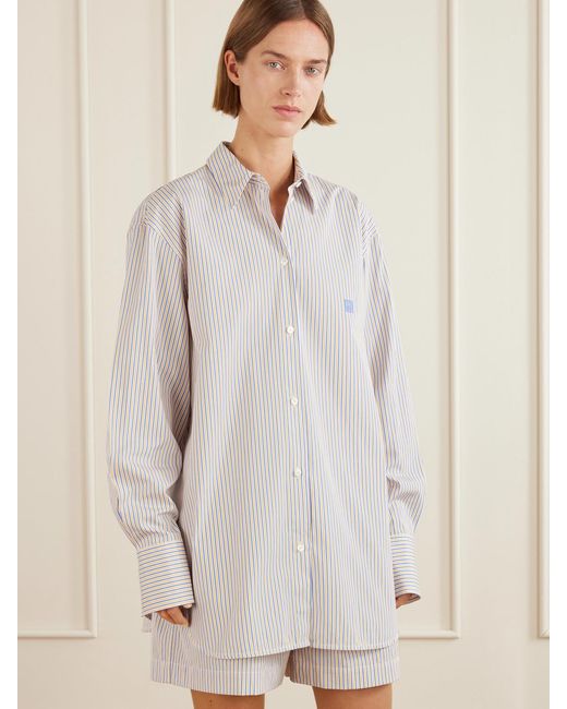 Totême  White Embroidered Striped Cotton-Poplin Shirt