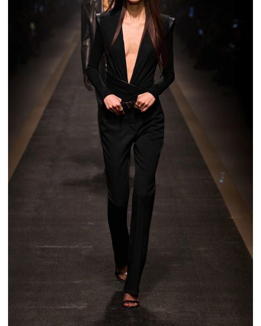 Body Effet Cache-Cœur En Jersey Crêpe À Finitions En Cuir Versace en coloris Black