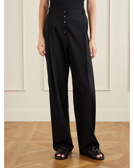 St. Agni Black Pleated Wool Wide-Leg Pants